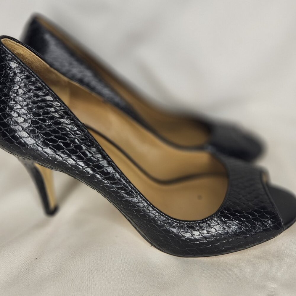 Talbots Snake Skin Leather Womens Peep Toe Pump/heel, 8M, Black - Picture 3 of 7